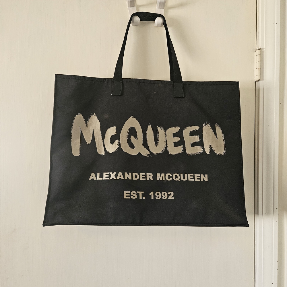 Alexander McQueen Black and Cream Logo Tote